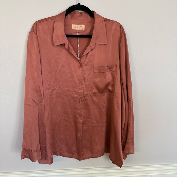 Anthropologie Papinelle Audrey Pure Silk Long Sleeve Red Button Up Top Sz XL NWT - Picture 2 of 7